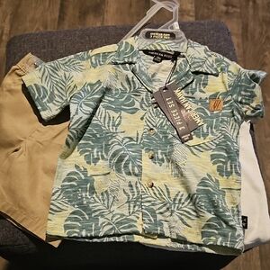 NWT 3 set Tropical Leaf SHIRT Print Dinosaur Tee Shirt Shorts 12 Months Boy